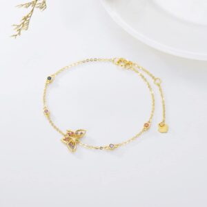 14K Gold Butterfly Bracelets for Women Adjustable Dainty Bracelet with Colorful Cubic Zirconia in 6.5"-8.5"