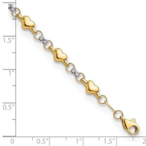 Diamond2Deal 14K Two-tone Gold Diamond-Cut Heart 7.5in Bracelet Women