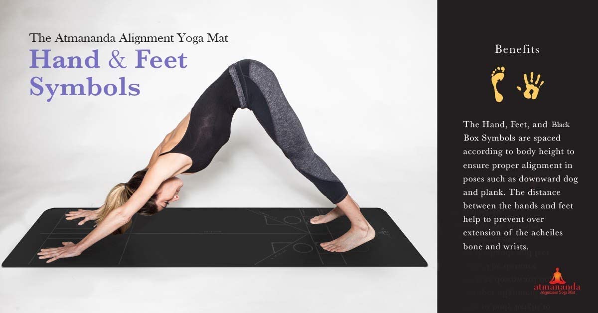 Atmananda Black Yoga Mat, Premium Natural Rubber Top, Educational Alignment Lines, Good for all Yoga Styles, Lightweight, Designed to Help Protect Your Joints (Large (5'7" & above), Bronze)