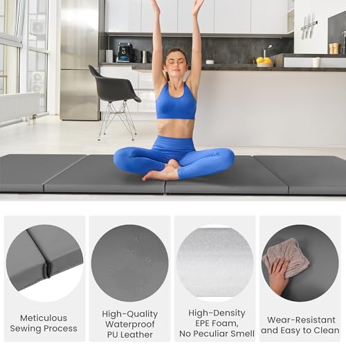 Signature Fitness All-Purpose 4'x10'x2" Extra Thick High Density Anti-Tear Gymnastics Gym Folding Exercise Aerobics Mats, Gray