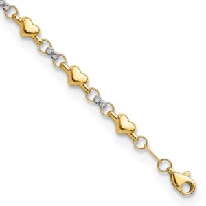 Diamond2Deal 14K Two-tone Gold Diamond-Cut Heart 7.5in Bracelet Women