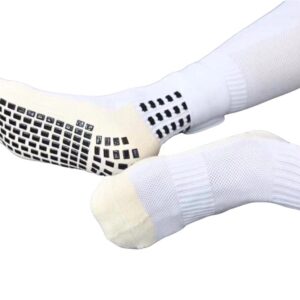 GRIP Soccer Socks with Shin Guard Sleeves & Straps | Durable and Comfortable Football Socks for Youth, Children, Girls & Adults | Non-Slip Fencing Socks for Training and Matches(White)