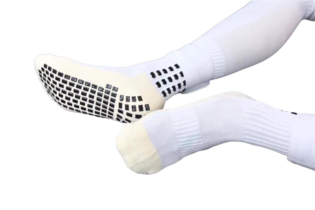 GRIP Soccer Socks with Shin Guard Sleeves & Straps | Durable and Comfortable Football Socks for Youth, Children, Girls & Adults | Non-Slip Fencing Socks for Training and Matches(White)