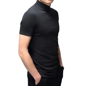 Men's T Shirt Short Sleeve Basic Mock Turtleneck Slim Fit Undershirt Pullover Thermal Solid Tops Black