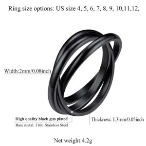 FindChic Black Triple Band Rings Interlocked Rolling Rings for Women Stainless Steel Trinity Russian Wedding Fidget Rings Size 7