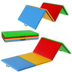 signature fitness all-purpose 4'x10'x2" extra thick high density anti-tear gymnastics gym folding exercise aerobics mats, multiple