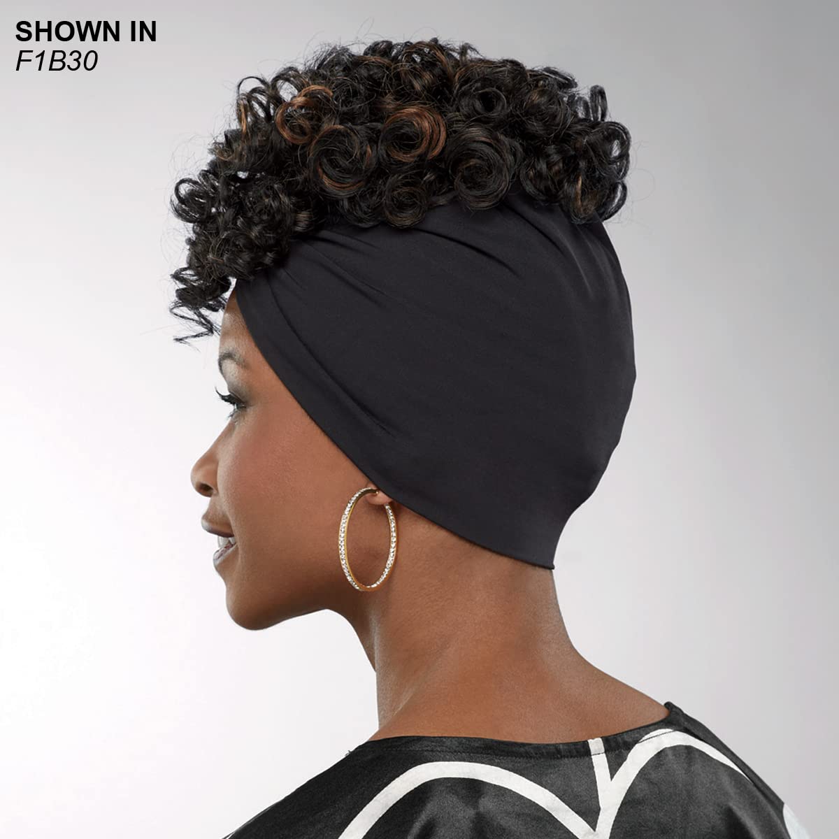 Especially Yours Holland Headband Wig On-Trend Updo of Bouncy Natural Curls with Wide Stretch Band/Runway Shades of Black