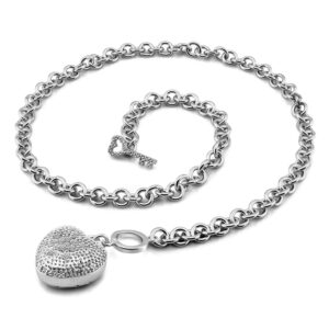 H&Beautimer Handmade in Italy - 925 Sterling Silver Necklace -Women's AAAAA CZ Zircon Heart/Lock Pendant Necklace Rolo Chain 18,20 Inch - Charm Jewelry - Birthday Gift (20 inches, Heart Pendant)