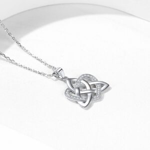 ChicSilver Irish Celtic Knot Necklace 925 Sterling Silver Cubic Zirconia Trinity Heart Pendant Necklace Good Luck Celtic Jewelry for Women