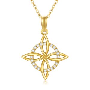 SISGEM Solid 14K Gold Celtic Cross Knot Necklace for Women,Yellow Gold Irish Celtic Knot Pendant Necklaces with Moissanite,Anniversary Birthday Jewelry Gifts for Mom Wife 16''-18''