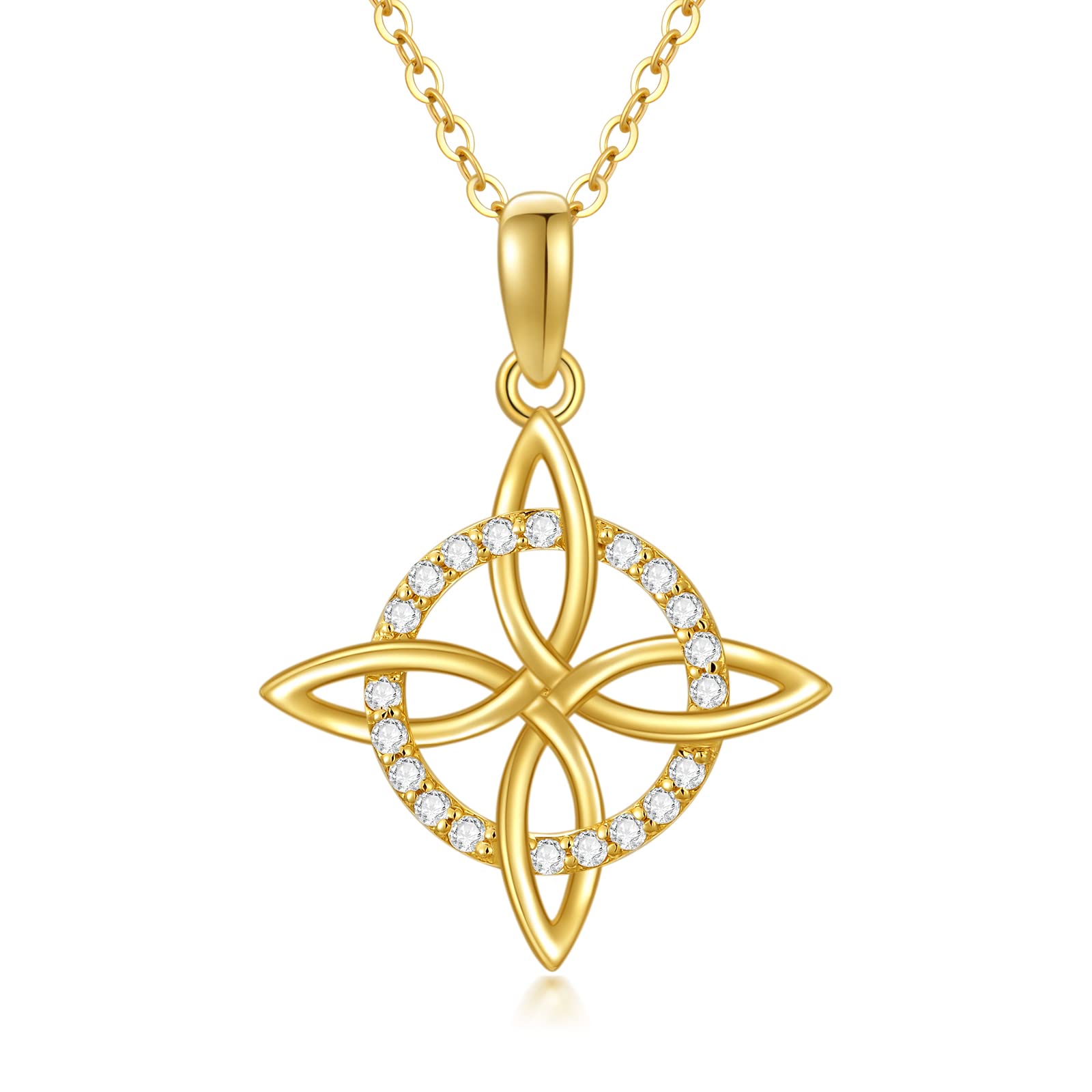 SISGEM Solid 14K Gold Celtic Cross Knot Necklace for Women,Yellow Gold Irish Celtic Knot Pendant Necklaces with Moissanite,Anniversary Birthday Jewelry Gifts for Mom Wife 16''-18''