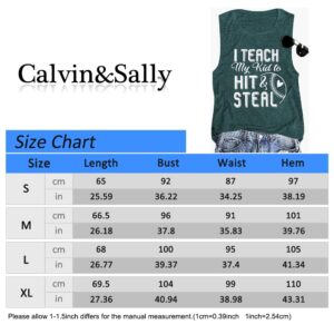 Baseball Tank Tops for Women I Teach My Kid to Hit and Steal Funny Letter Print Sleeveless Summer Graphic Tank Tops Baseball Mom Heart Tees Shirts Casual Cotton Tank Top (Green L)