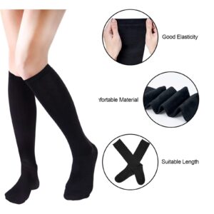 3 Pairs Womens Cotton Knee High Socks, Causal Soild Stripe Tube Knee Socks, Black