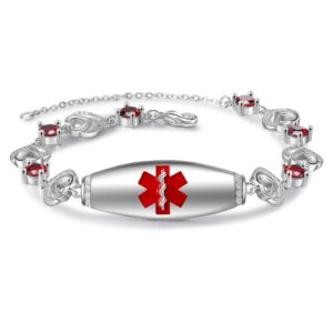 lanm medical alert bracelets for women emergency alert id bracelets for girls adjustable medical alert bracelet for mother wife grandmo red