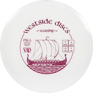 westside discs vip warship disc golf midrange | straight flying frisbee golf midrange | controllable golf disc | beginner friendly disc golf midrange | stamp colors will vary (white)