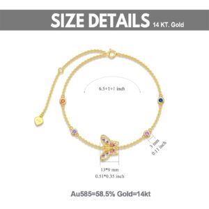 14K Gold Butterfly Bracelets for Women Adjustable Dainty Bracelet with Colorful Cubic Zirconia in 6.5"-8.5"