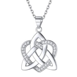 chicsilver irish celtic knot necklace 925 sterling silver cubic zirconia trinity heart pendant necklace good luck celtic jewelry for women