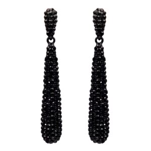 iris island women bar style black jet crystal rhinestone drop dangle earrings for wedding prom (black)