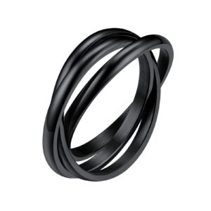 findchic black triple band rings interlocked rolling rings for women stainless steel trinity russian wedding fidget rings size 7