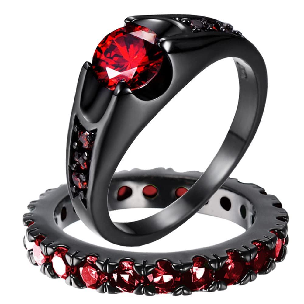 2in1 Black Bridal Ring Red Celtic Dragon Ring His and Hers Wedding Ring Sets Couples Rings for Lover Anniversary Engagement Promise Rings Bridal Sets