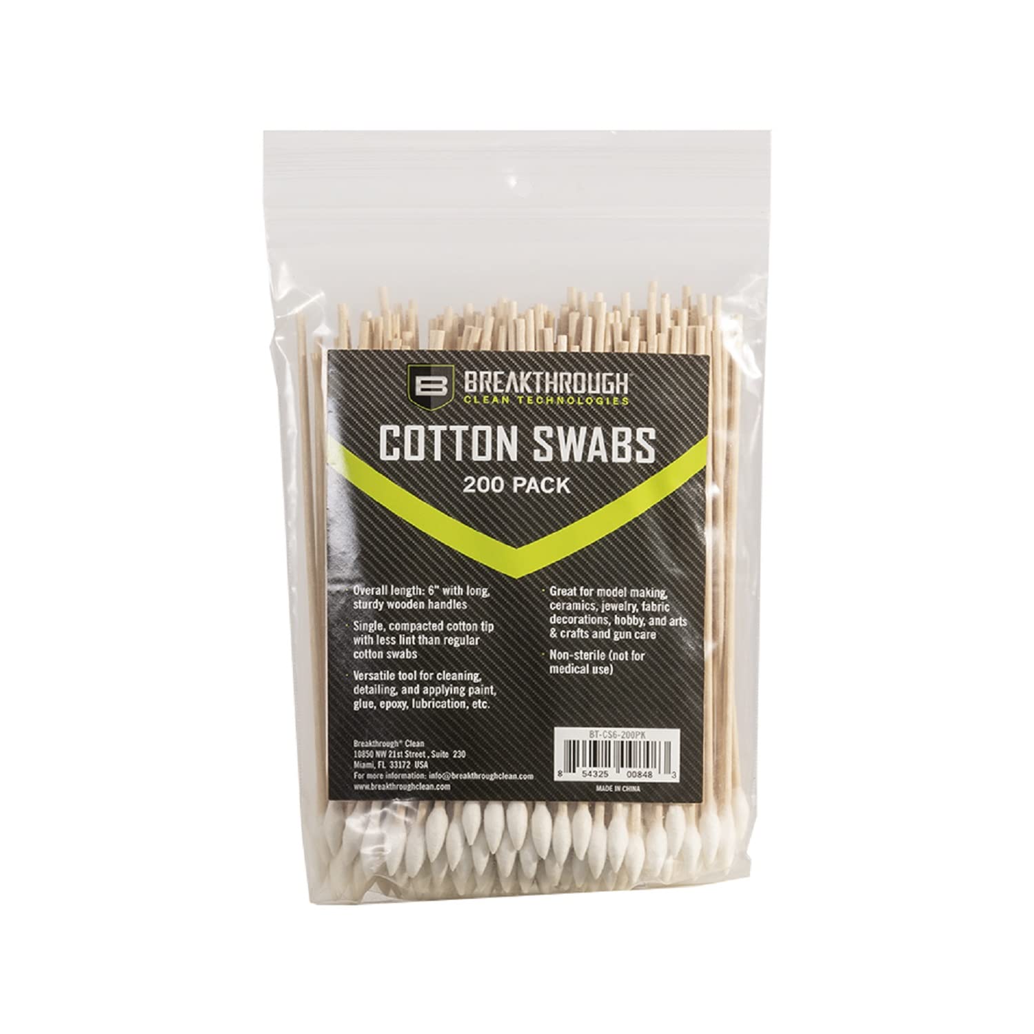 Breakthrough Clean Gun Cleaning Swabs - 6" Cotton Swab - Firearm Cleaning Supplies - Rifle, Handgun, and Shotgun Care and Maintenance - Collectibles and Small Decoration Cleaner - 200 Count