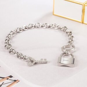 H&Beautimer 925 Sterling Silver Bracelet For Women's - Italian Handmade Rolo Chain 6.3, 6.7, 7.1, 7.5, 8 Inch - AAAAA CZ Zircon Heart/Lock Pendant Bracelet - Fine Jewelry (Lock Pendant, 6.3 inches)