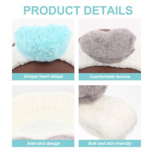 Beaupretty 2pcs Plush Spa Headband Cute Heart Coral Fleece Makeup Headband Soft Elastic Head Wrap Cosmetic Bow Hair Bands Women Facial Hair Scrunchies for Shower (White Blue,White Grey)