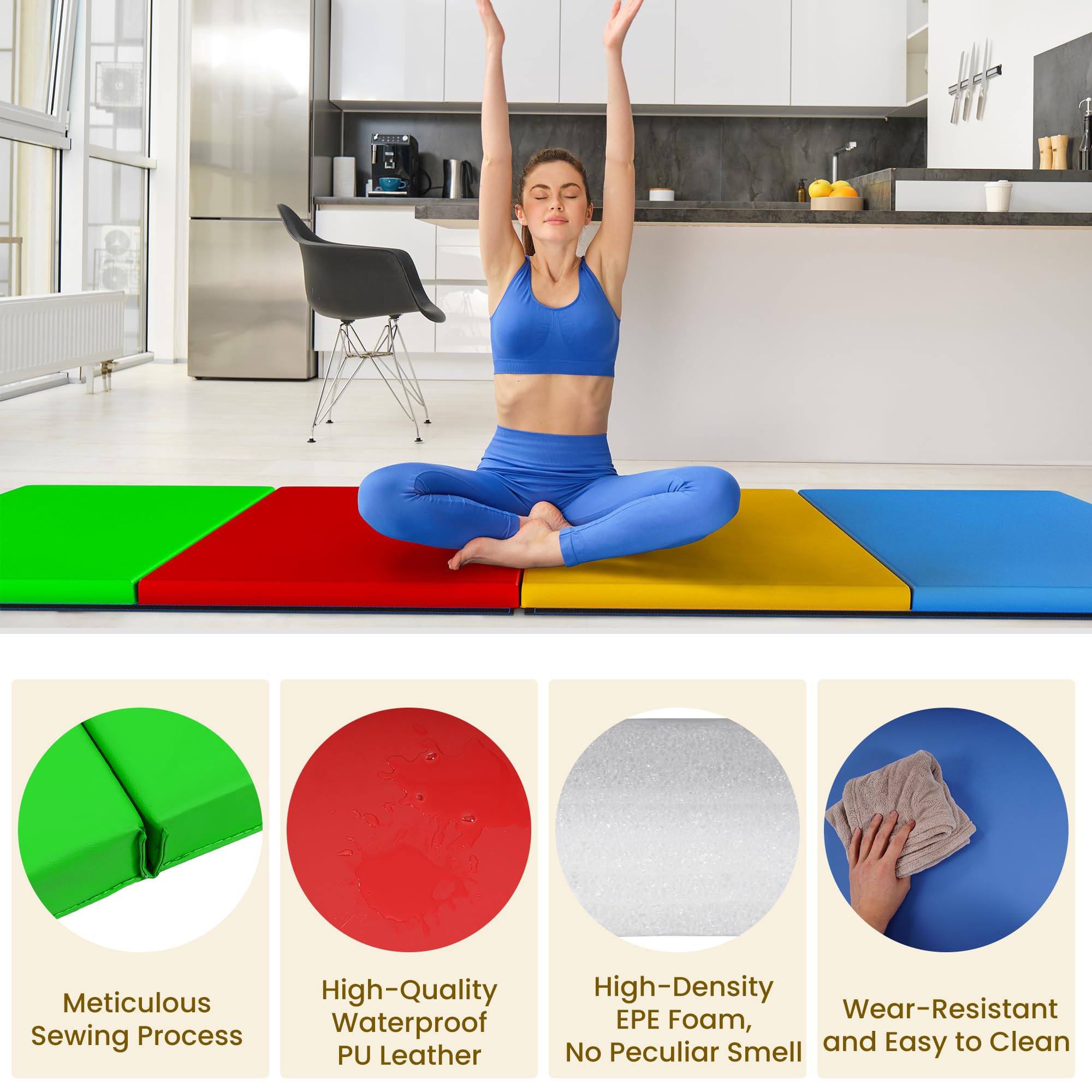 Signature Fitness All-Purpose 4'x10'x2" Extra Thick High Density Anti-Tear Gymnastics Gym Folding Exercise Aerobics Mats, Multiple