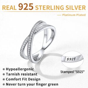 ChicSilver 925 Sterling Silver Criss Cross X Ring CZ Cubic Zirconia Eternity Engagement Wedding Band for Women Size 6