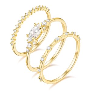 tigrade 1.5mm 14k gold plated stacking rings for women fashion knuckle thin gold ring marquise & round cubic zirconia statement ring size 3-13, 3pcs, size 7