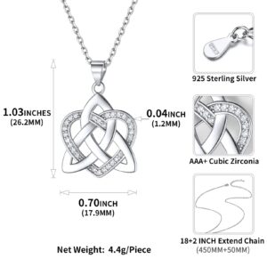 ChicSilver Irish Celtic Knot Necklace 925 Sterling Silver Cubic Zirconia Trinity Heart Pendant Necklace Good Luck Celtic Jewelry for Women