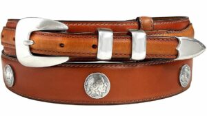 antique silver buffalo& indian head reproduction coin conchos belt oil tanned genuine leather western ranger belt (tan, 34)