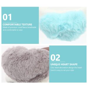 Beaupretty 2pcs Plush Spa Headband Cute Heart Coral Fleece Makeup Headband Soft Elastic Head Wrap Cosmetic Bow Hair Bands Women Facial Hair Scrunchies for Shower (White Blue,White Grey)