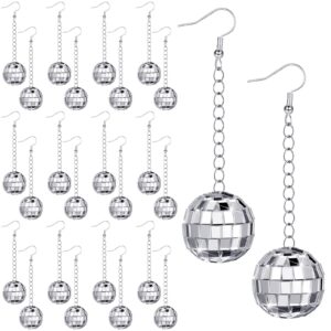 Disco Ball Earrings 60's 70's Earrings Silver Disco Ball Jewelry Rave Earrings for Women Disco Outfit Accessories(12 Pairs)