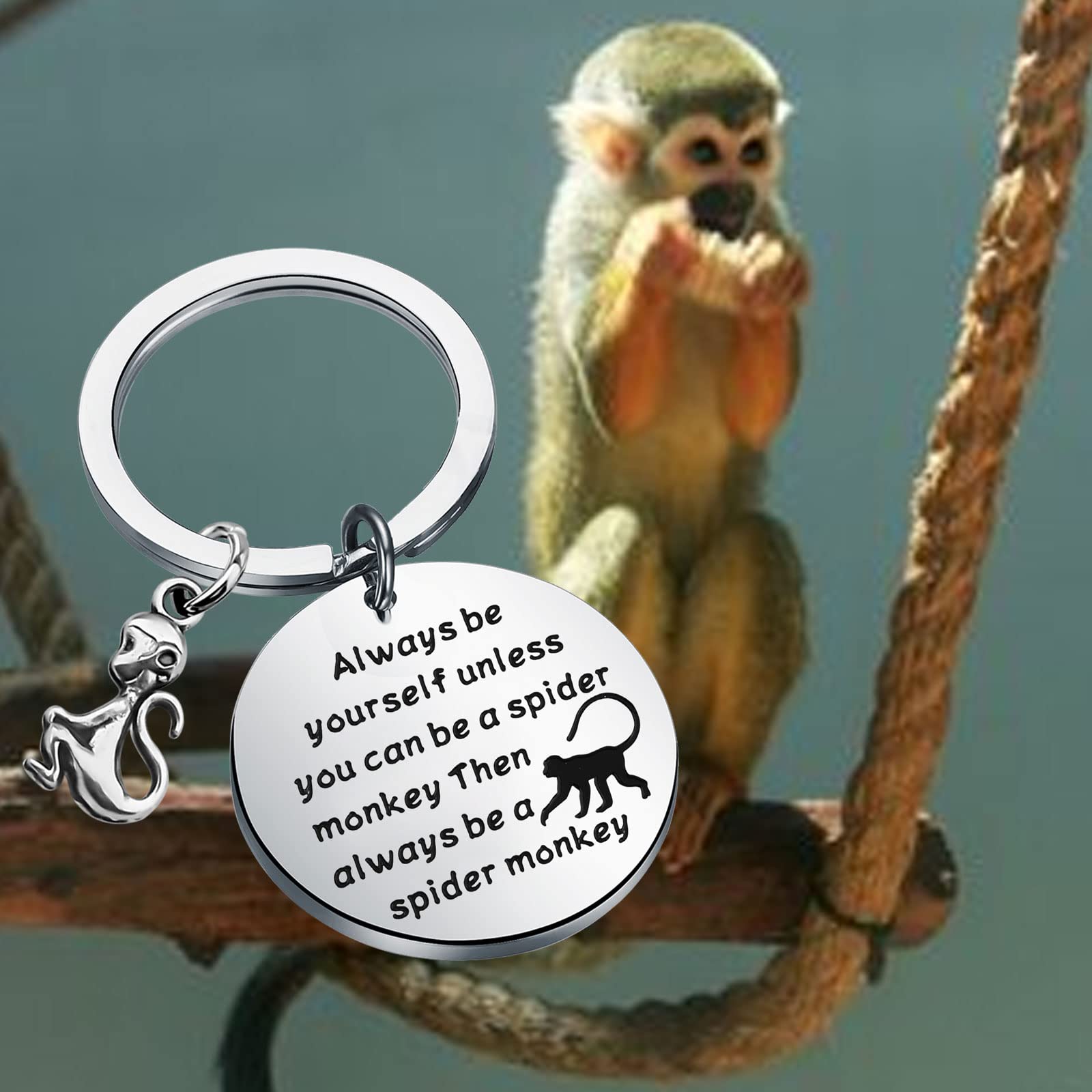 WSNANG Spider Monkey Keychain Love Spider Monkey Gifts Jewelry Monkey Key Ring Charm Animal Lovers Gifts (silver)