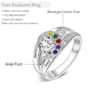 MissNaNa Birthstones Rings Gifts for Mom Custom 5 Simulated Birthstones Rings for Women 925 Silver Engraved Rings Promise Rings for Her Women Mom Mothers Grandma