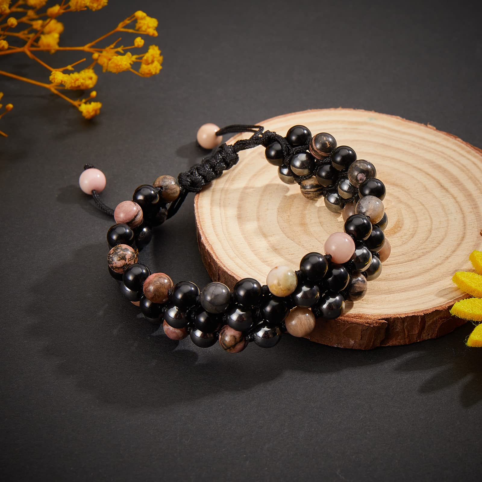 Ornaland Triple Protection Bracelet Tiger Eye Obsidian Hematite Healing Crystal Bracelet for Mothers Give to Daughters Anxiety Relief and Bring Good Luck Bracelet