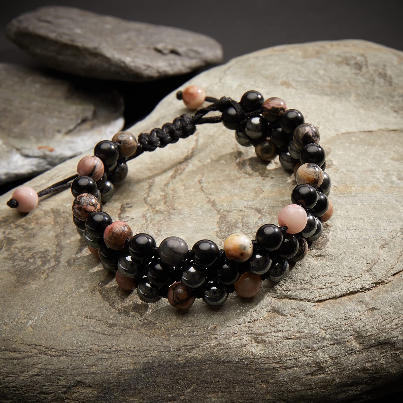 Ornaland Triple Protection Bracelet Tiger Eye Obsidian Hematite Healing Crystal Bracelet for Mothers Give to Daughters Anxiety Relief and Bring Good Luck Bracelet