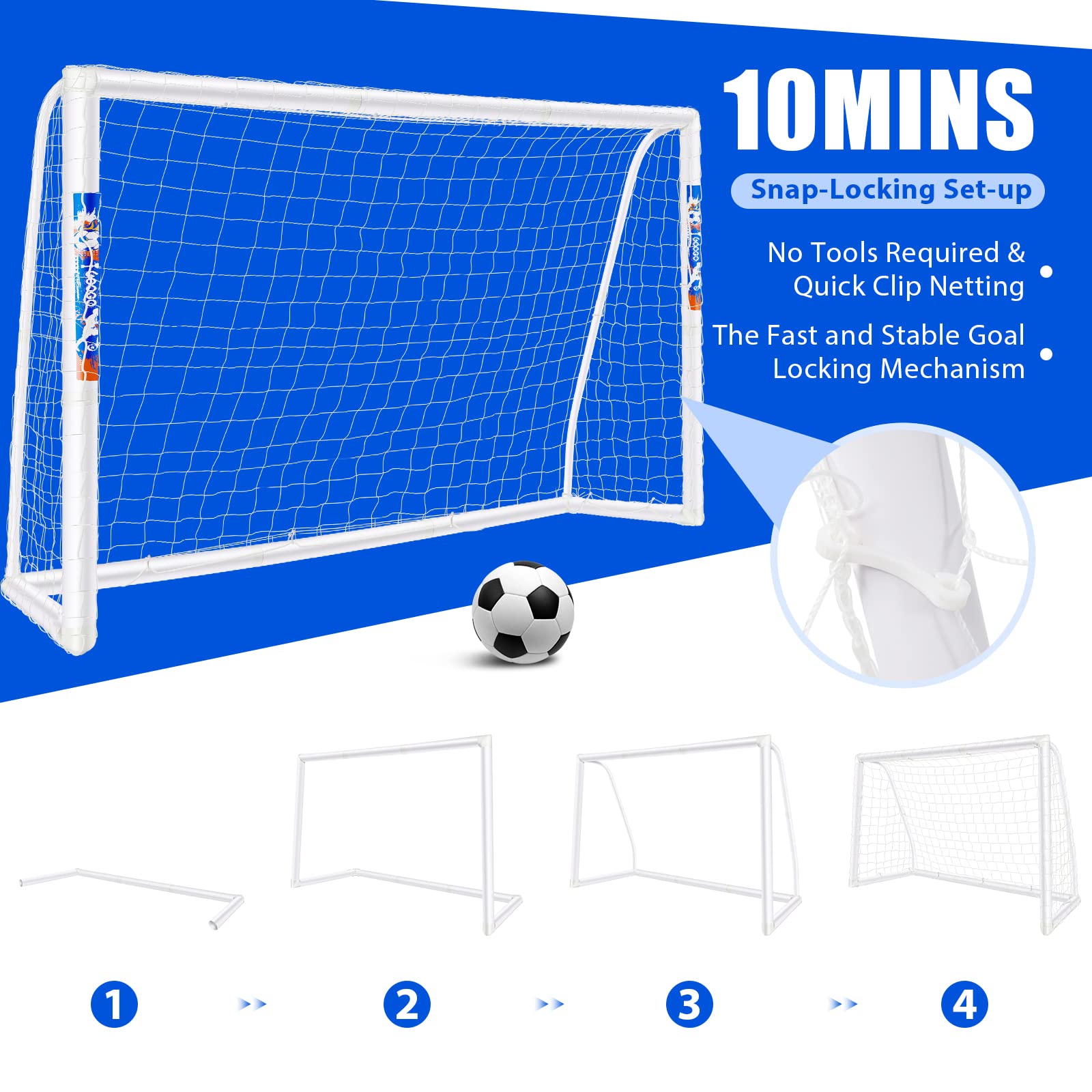 GOOGO Portable Soccer Goal with Strong PVC Frame, 8x6ft Soccer Net with Carry Bag, 2 High-Strength Nets, Quick Set-up, Weatherproof Soccer Training Equipment for Teens and Adults for Backyard