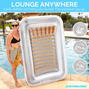 SWIMLINE ORIGINAL Suntan Tub 1-PACK Classic Inflatable Tanning Float Floating Lounge | Gold Personal Tan Pool Hybrid Lounger | Adjustable Pillow | Fill With Water | Reflective Tanning Design