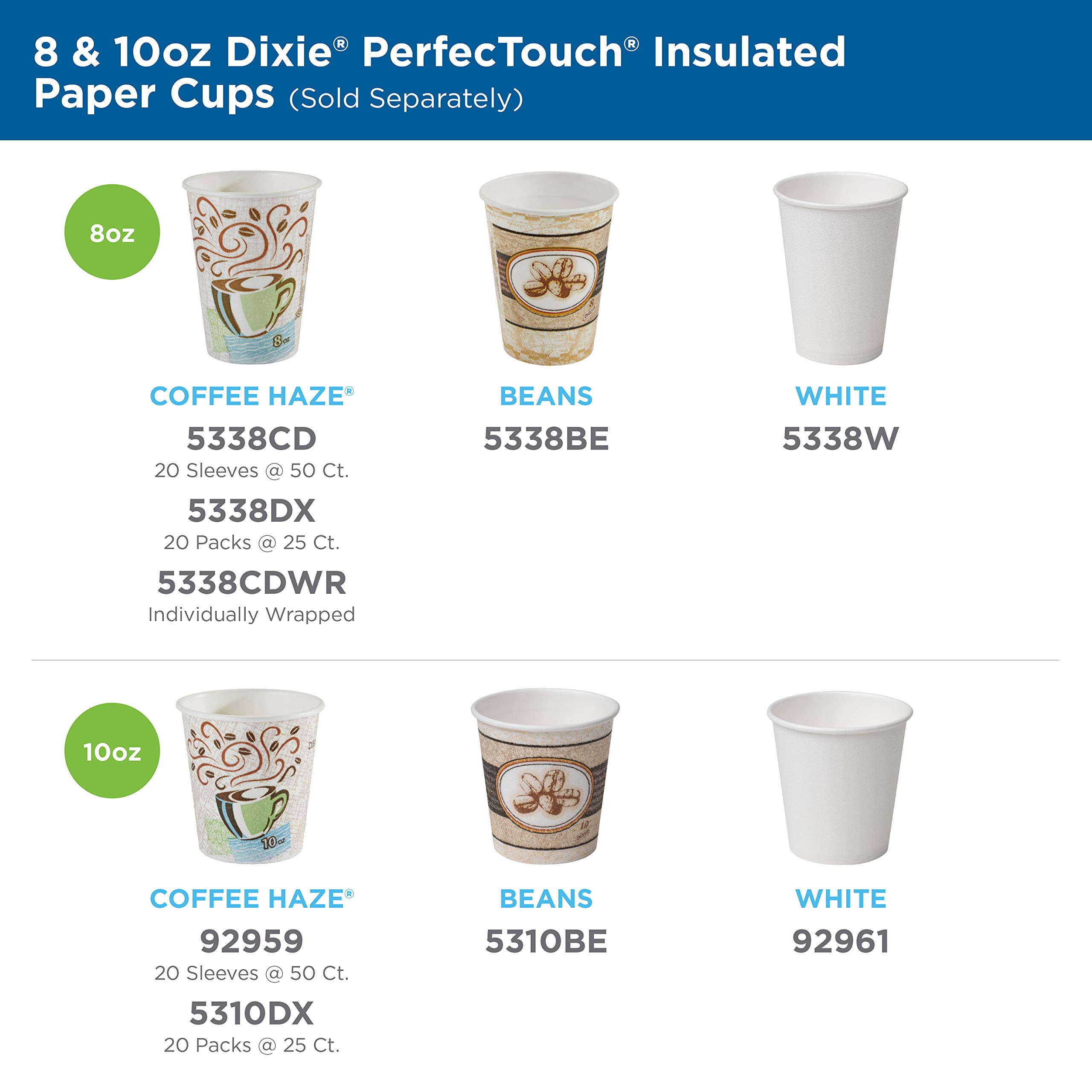 Dixie PerfecTouch, 5338CDWR, Coffee Haze, 8 oz., Individually Wrapped Insulated Paper Hot Cup by GP PRO (Georgia-Pacific) (Case of 1,000 Cups), Coffee Haze Design