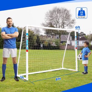 GOOGO Portable Soccer Goal with Strong PVC Frame, 8x6ft Soccer Net with Carry Bag, 2 High-Strength Nets, Quick Set-up, Weatherproof Soccer Training Equipment for Teens and Adults for Backyard