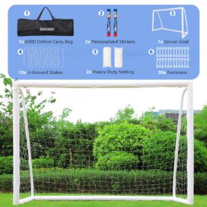 GOOGO Portable Soccer Goal with Strong PVC Frame, 8x6ft Soccer Net with Carry Bag, 2 High-Strength Nets, Quick Set-up, Weatherproof Soccer Training Equipment for Teens and Adults for Backyard