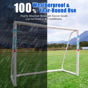 GOOGO Portable Soccer Goal with Strong PVC Frame, 8x6ft Soccer Net with Carry Bag, 2 High-Strength Nets, Quick Set-up, Weatherproof Soccer Training Equipment for Teens and Adults for Backyard