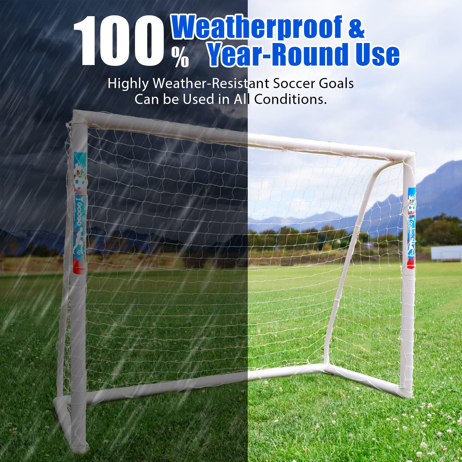 GOOGO Portable Soccer Goal with Strong PVC Frame, 8x6ft Soccer Net with Carry Bag, 2 High-Strength Nets, Quick Set-up, Weatherproof Soccer Training Equipment for Teens and Adults for Backyard