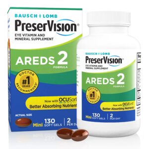 preservision areds 2 eye vitamin & mineral supplement, contains lutein, vitamin c, zeaxanthin, zinc & vitamin e, 130 softgels (packaging may vary)