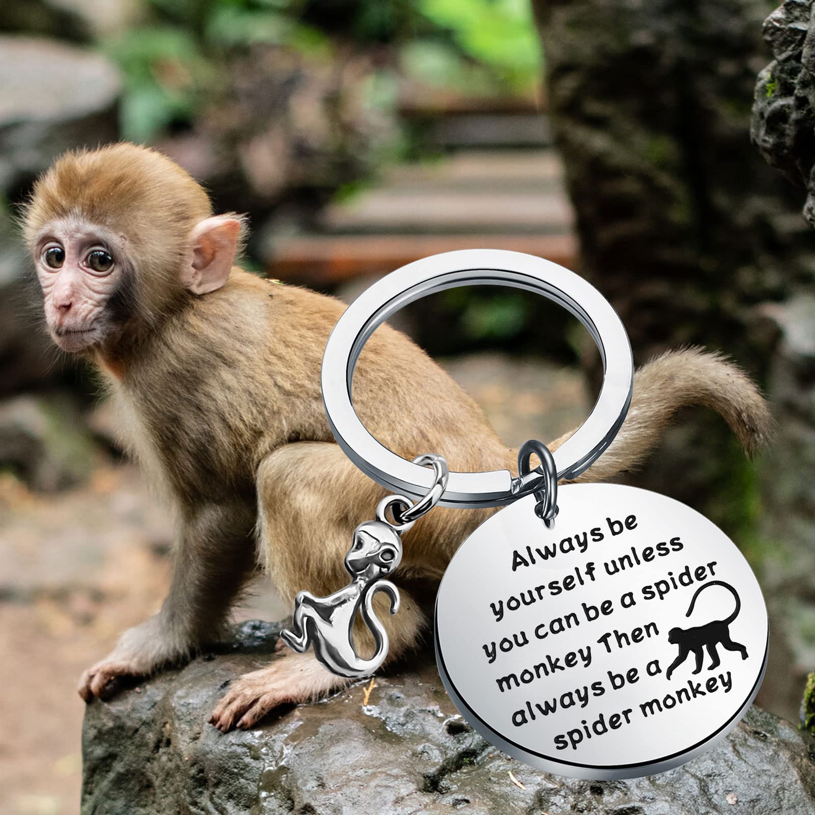 WSNANG Spider Monkey Keychain Love Spider Monkey Gifts Jewelry Monkey Key Ring Charm Animal Lovers Gifts (silver)