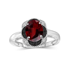 jewelexcess 2.20 ctw garnet & accent black and white diamonds ring in sterling silver