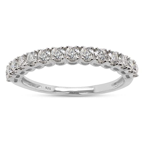 SAVEARTH DIAMONDS 1/2 cttw Round Cut Lab Created Moissanite Diamond Half Eternity Stackable Band Ring For Women In 14K White Gold Over Sterling Silver (VVS1 Clarity, 0.50 Cttw)-6.5