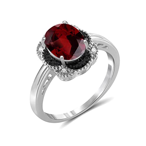 JEWELEXCESS 2.20 CTW Garnet & Accent Black and White Diamonds Ring in Sterling Silver